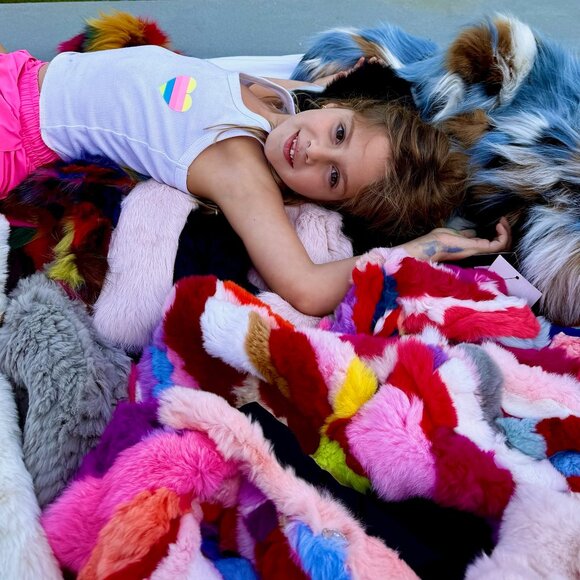 Adrienne Landau Kids Girls Multicolor Real Rabbit Fur Jacket - Picture 10 of 11